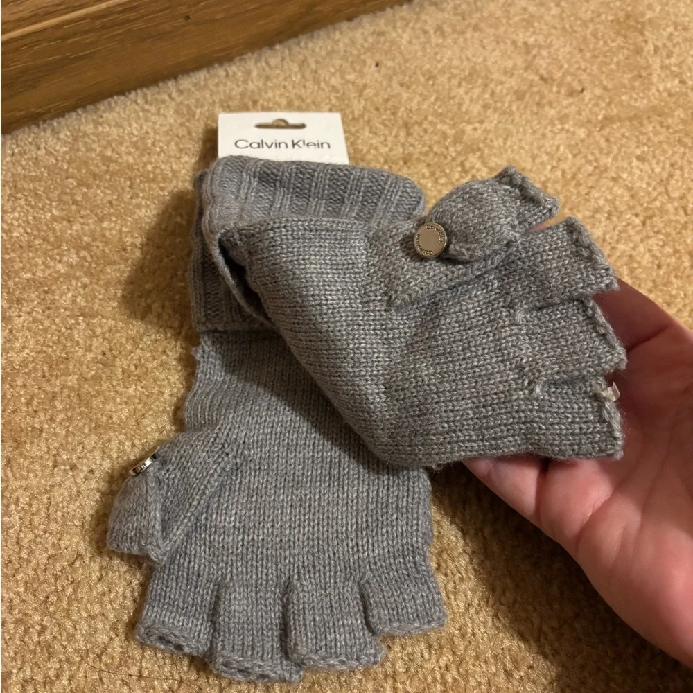 Calvin Klein Gray Open Finger Gloves Mittens
